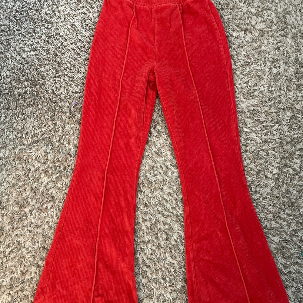 Rust-red XS Short Aerie Flared Velvety Ribbed Pants